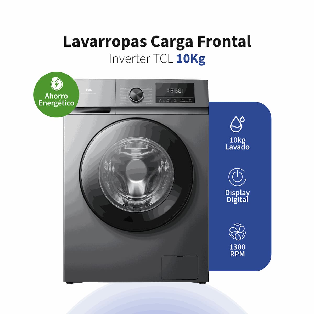 Lavarropas TCL Carga Frontal 10kg 1300 rpm Inverter Gris PL110FL imagen 1