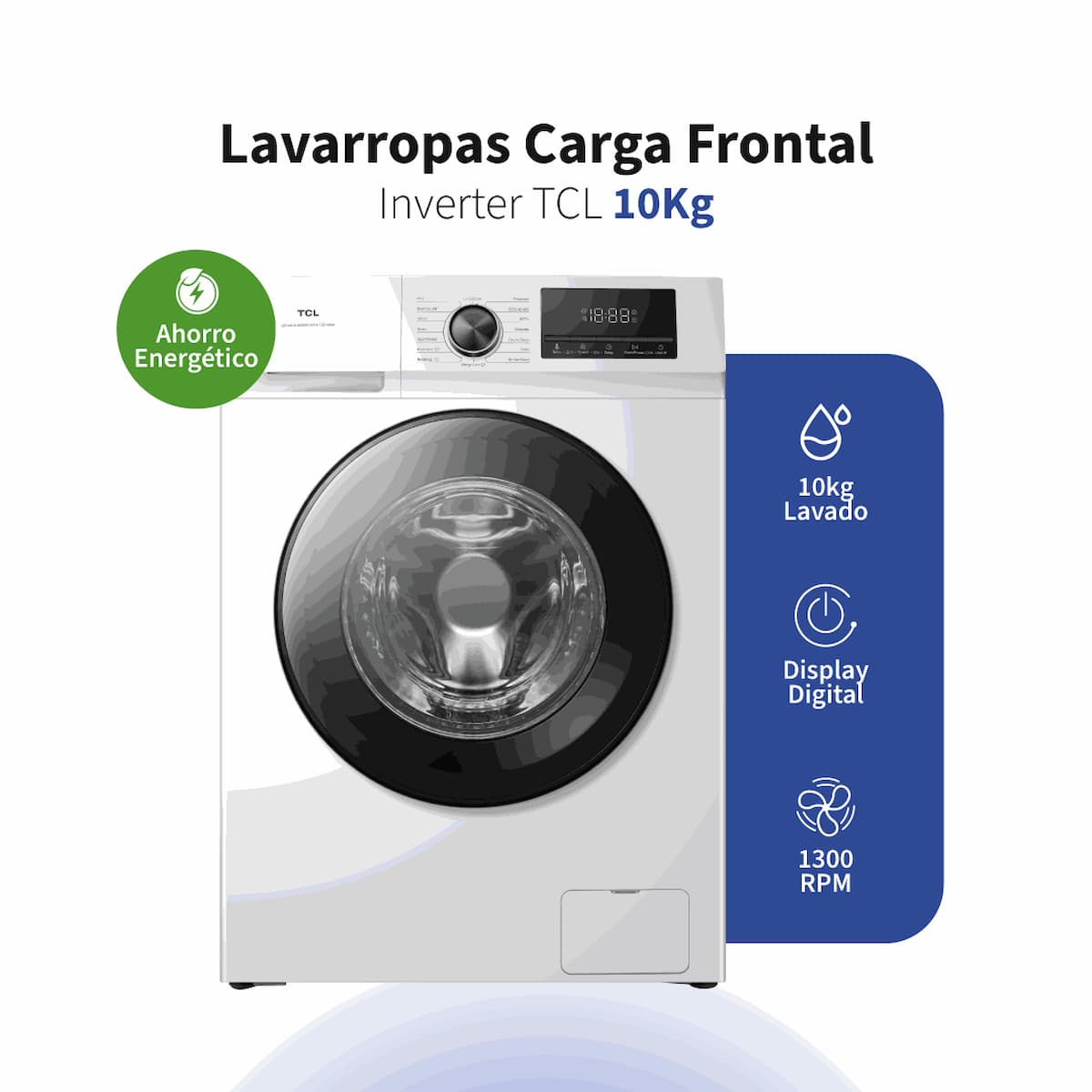 Lavarropas TCL Carga Frontal 10kg 1300 rpm Inverter Blanco PL110FLW imagen 1