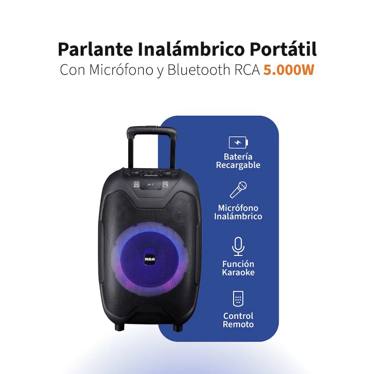 Parlante Inalámbrico Portátil RCA Con Micrófono Bluetooth PARTY10 5000W imagen 1