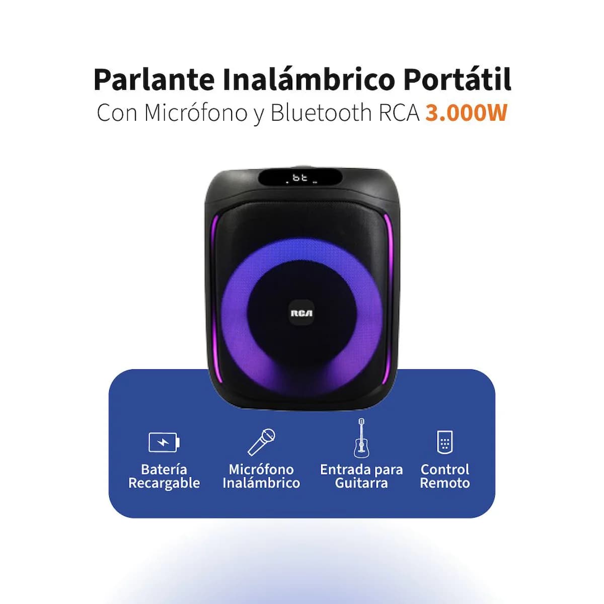 Parlante Inalámbrico Portátil RCA Con Micrófono Bluetooth PARTY6 3000W imagen 1
