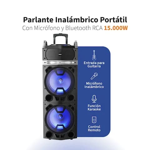 Parlante Inalámbrico Portátil RCA Con Micrófono Bluetooth 122PRO 15000W