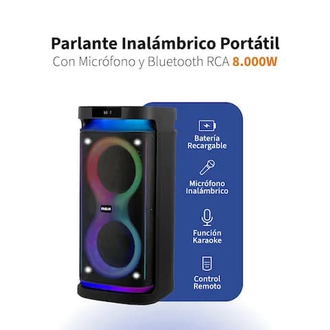 Parlante Inalámbrico Portátil RCA Con Micrófono Bluetooth Bateria Recargable JOY28 8000W
