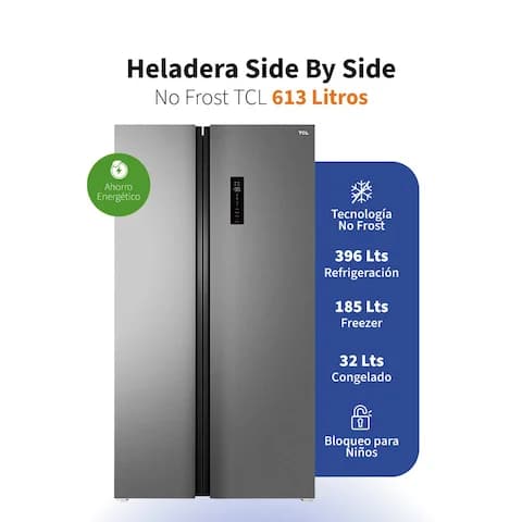 Heladera TCL Inverter Side By Side No Frost P650SBN 613 Lts